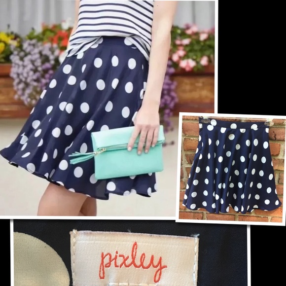 Pixley Dresses & Skirts - PIXLEY Navy Blue white polka dot Swing skirt Small